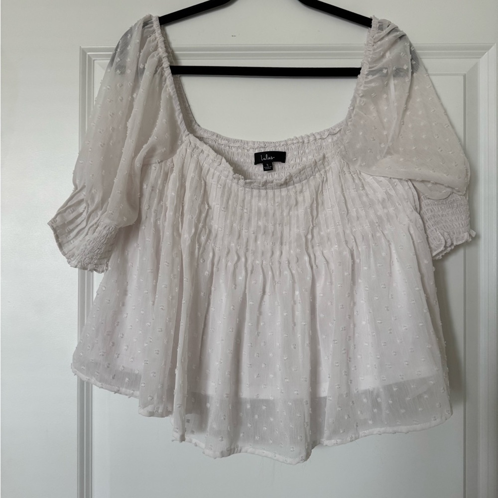 Lulu's White Puff Sleeve Smocked Blouse